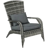 Sedia da Giardino Adironrack con Braccioli, in Rattan e Acciaio, 64x80x90 cm, Grigio