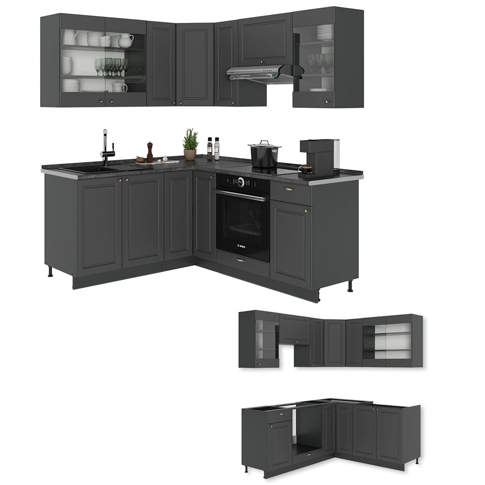 Cucina angolare completa Fame-Line Oro-antracite rustico/Antracite 190 x 60 cm, PL Marmo Vicco