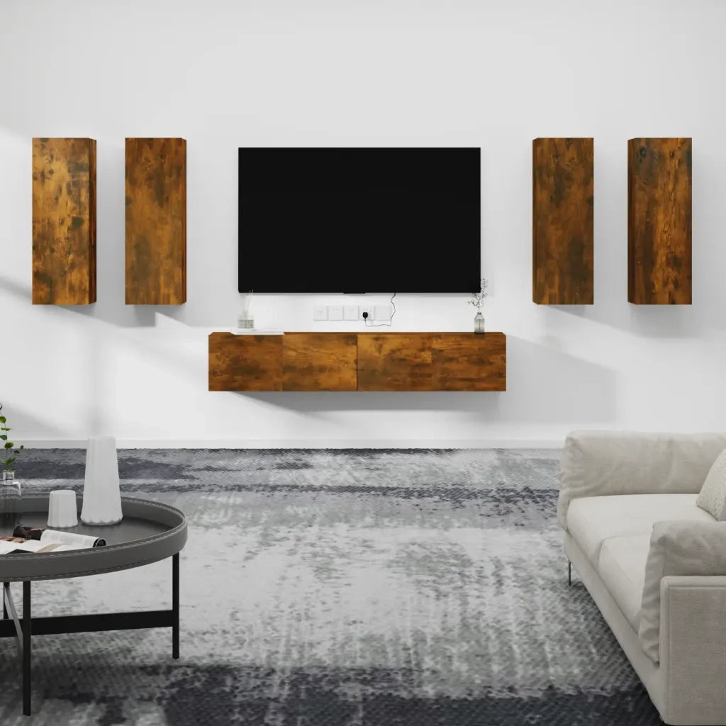 Set di Mobili Porta TV 6 pz Rovere Fumo in Legno Multistrato 3114347