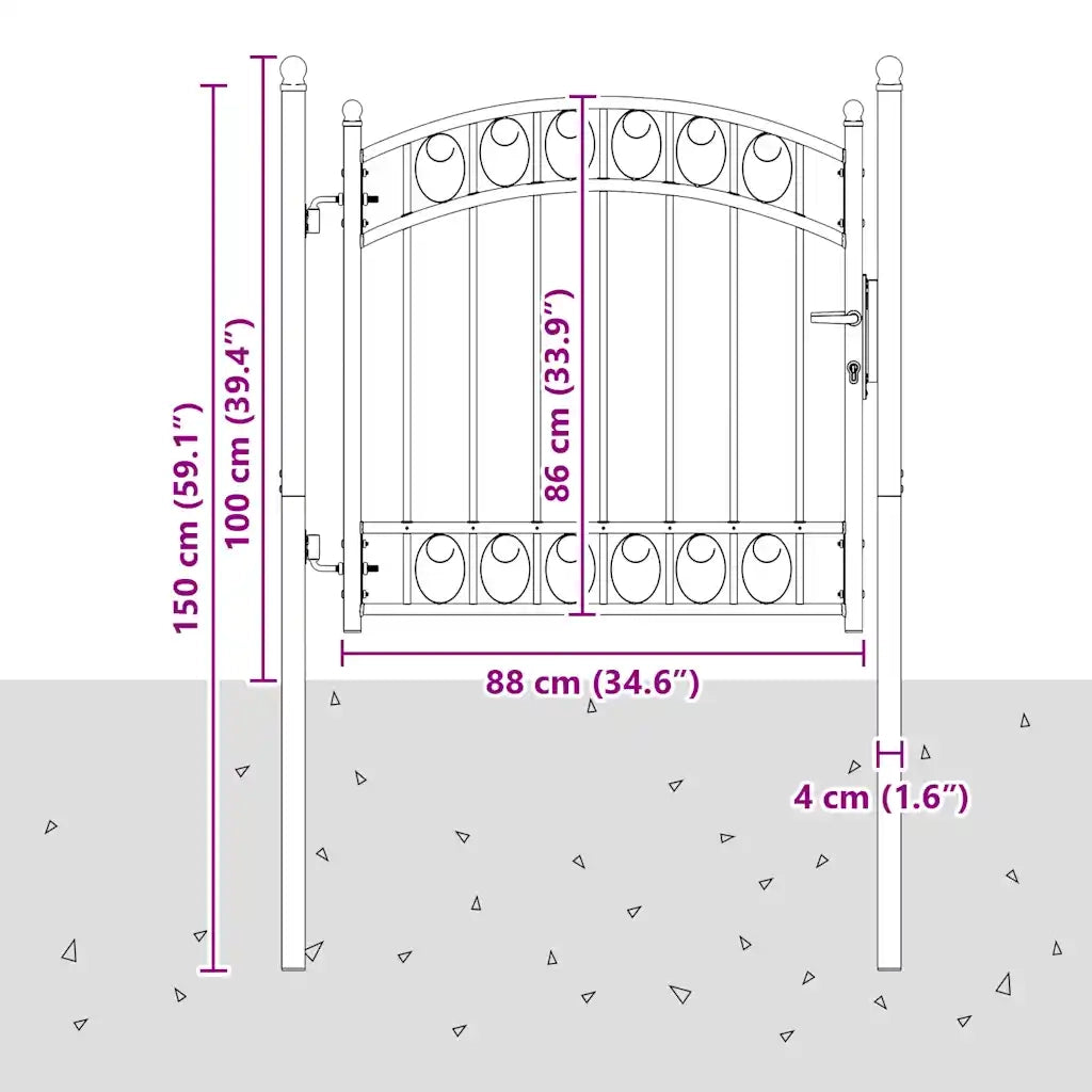 Cancello per Recinzione ad Arco in Acciaio 100x100 cm Verde cod mxl 49654