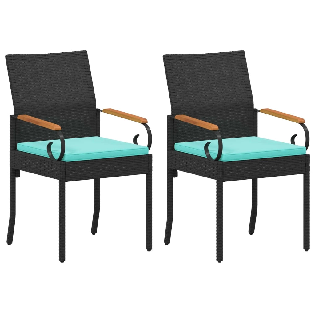 Sedie da giardino 2 pcs Nero e Turchese Polyrattan e acacia