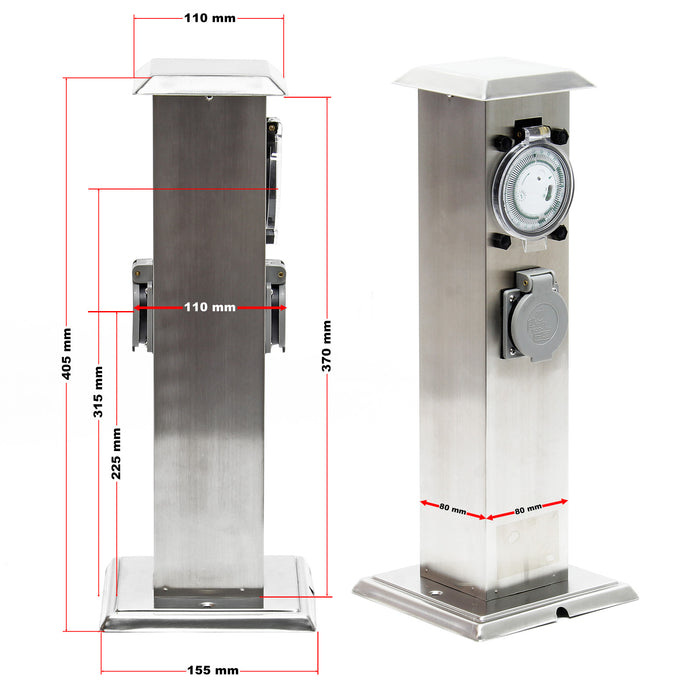 Colonna multipresa da giardino, con 2 prese, in acciaio, timer IP44 Palo presa multipla esterno