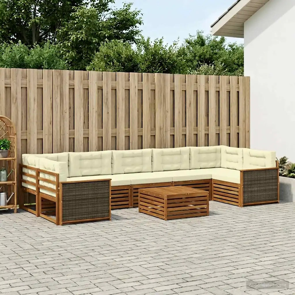 Set di divani da esterno con cuscino 8 pcs Naturale e Crema