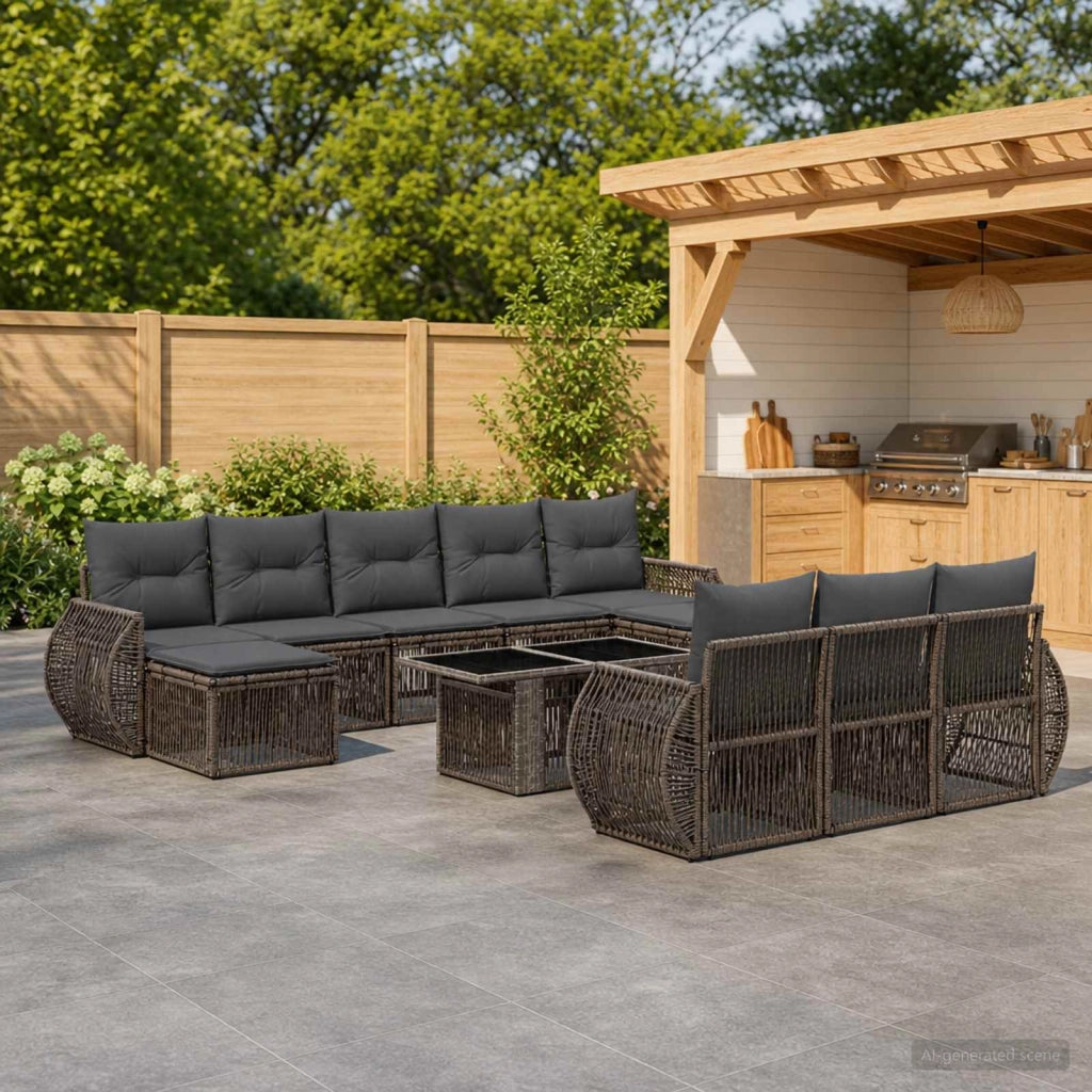 Set Divano da Giardino 11 pz Grigio e Grigio Scuro polyrattan 3437006