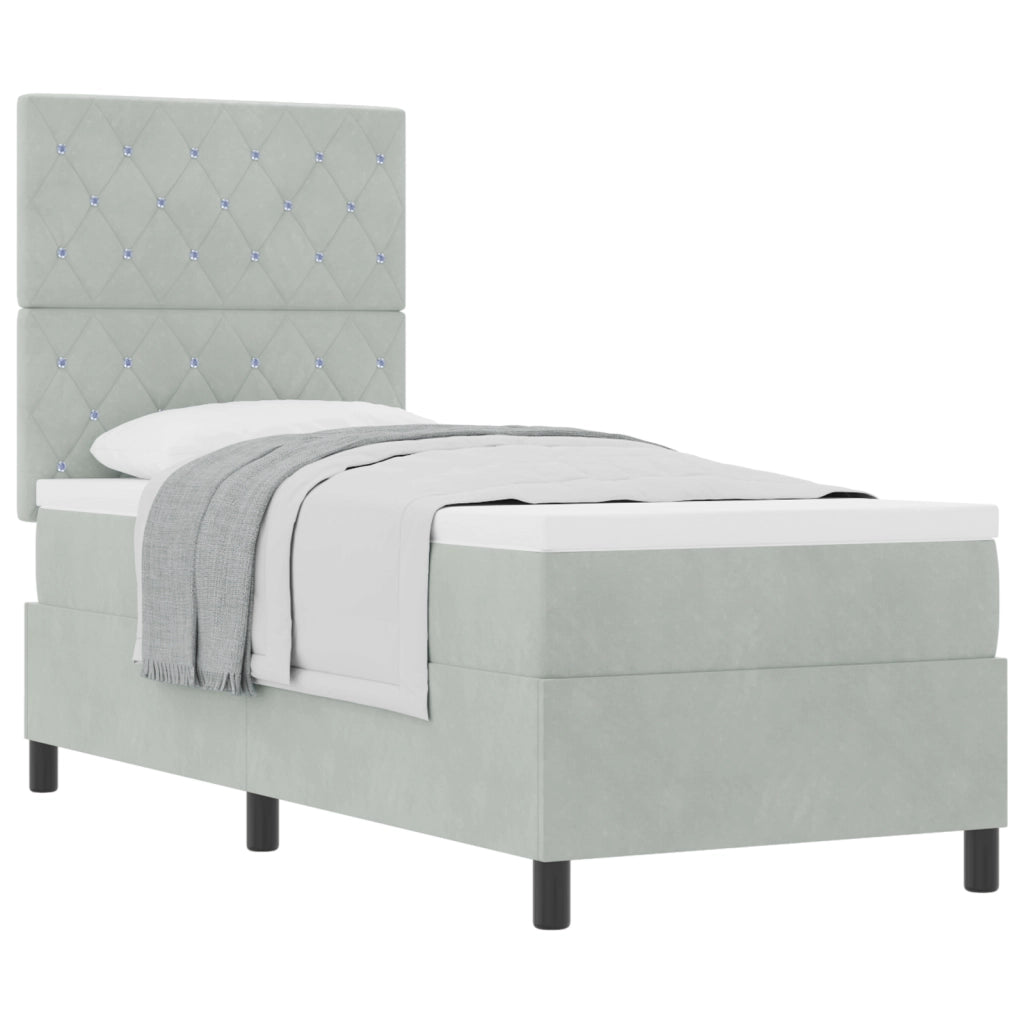 letto a molle con materasso  grigio chiaro 80x200 cm velluto