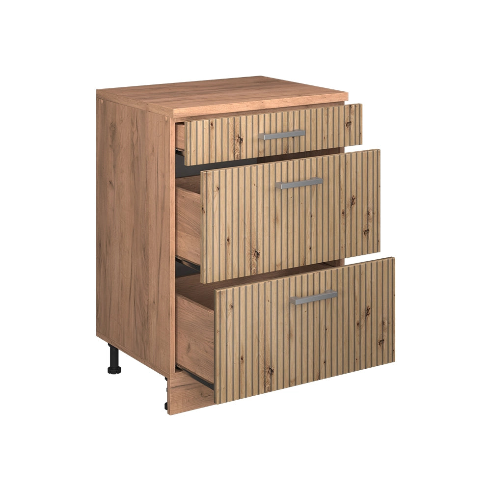 Mobile cucina sottotetto R-Line Rovere artigianale/Rovere dorato 60 cm senza inclinazione con 3 cassetti Vicco