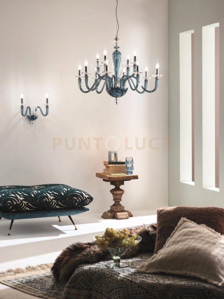 LAMPADARIO DEBUSSY 12 LUCI OTTANIO E CROMO ATTACCO E14 D.84CM