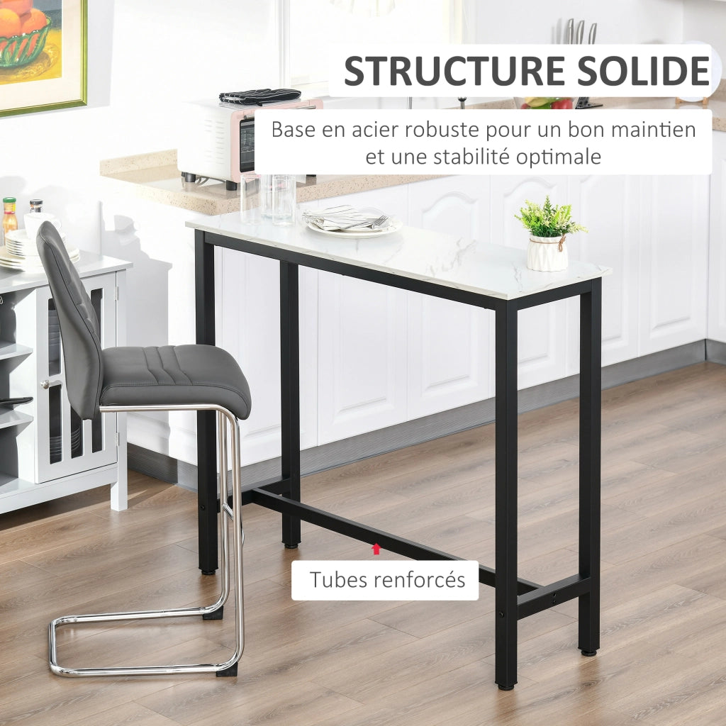Tavolo alto da cucina ¨C Xylo ¨C piano effetto marmo bianco, telaio acciaio, 120x40x100 cm