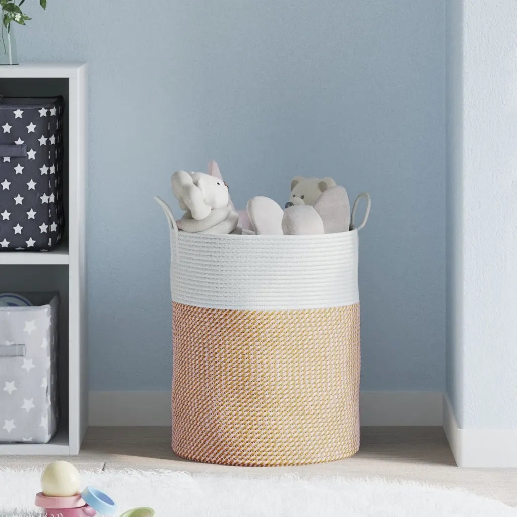 Cestino Portaoggetti Marrone e Bianco ?38x46 cm in Cotone CFW8386530