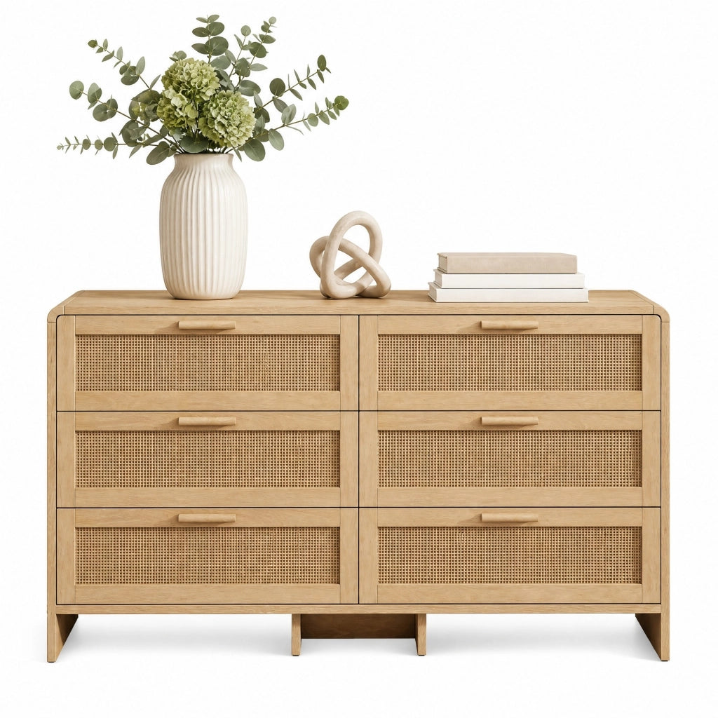 Credenza ad angolo in rattan con 6 cassetti