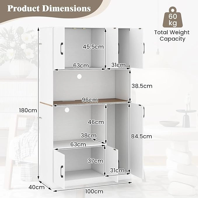Armadio da cucina con stazione di ricarica, armadietto a buffet con prese e porte di tipo C e USB, da cucina a buffet alto con scomparto per microonde, armadietto da cucina, multiuso, 100 x 40