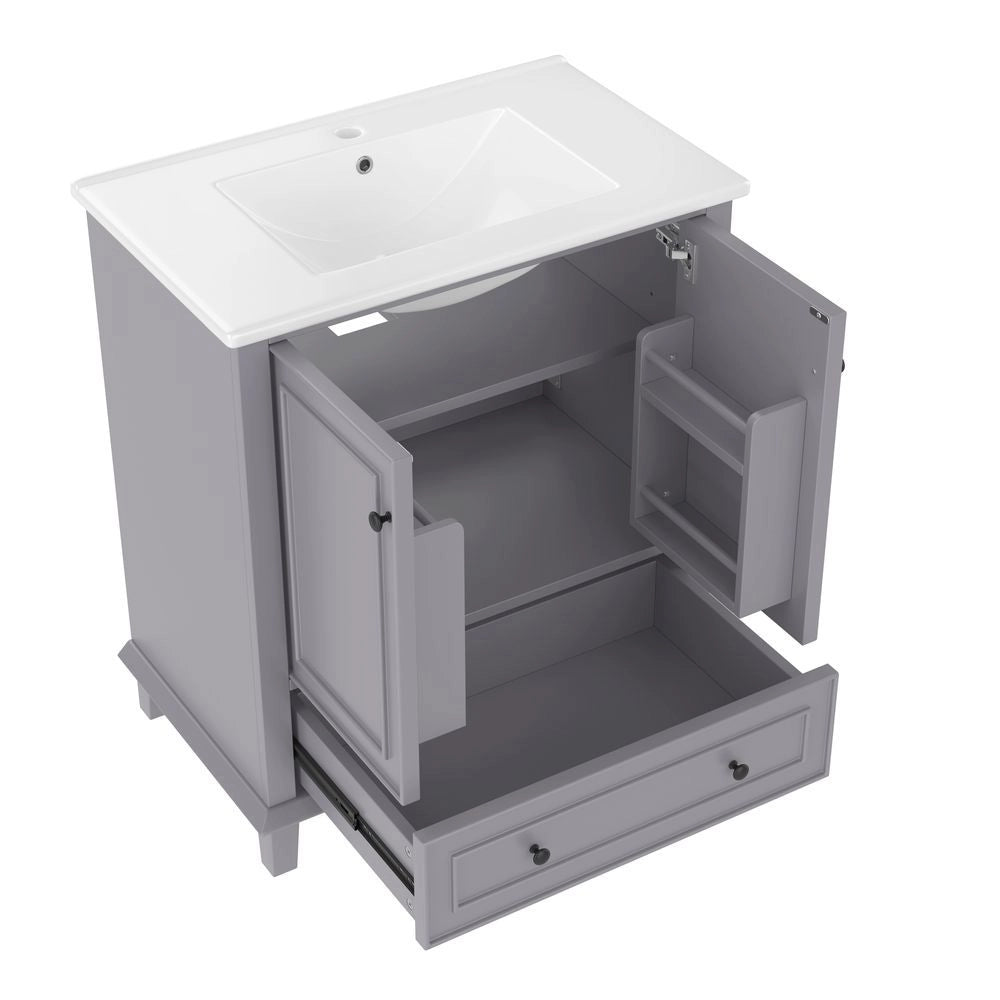 Mobile per bagno con lavabo - Xylo - 76x46x87cm - Grigio - Piedi in legno massello, resistente all'umidit??, ampio spazio di archiviazione