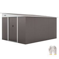 Casetta Box da Giardino Porta Attrezzi 345x280,5x169-201 cm con Porta Scorrevole in Acciaio Grigio