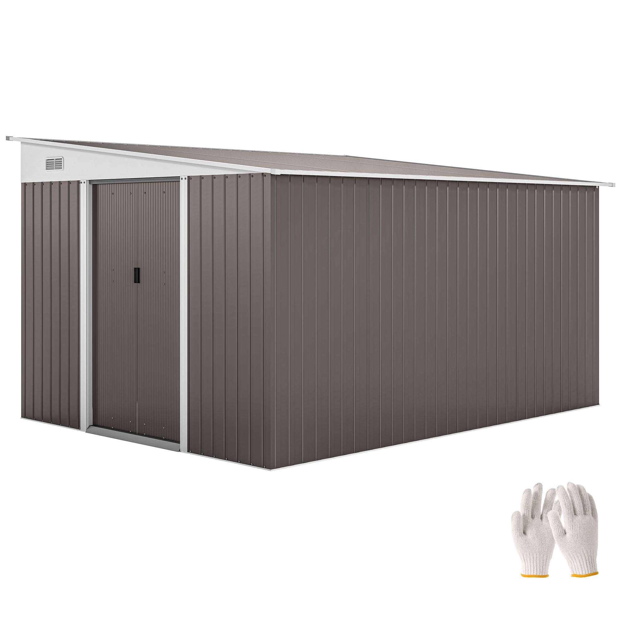 Casetta Box da Giardino Porta Attrezzi 345x280,5x169-201 cm con Porta Scorrevole in Acciaio Grigio