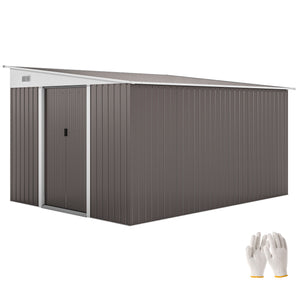 Casetta Box da Giardino Porta Attrezzi 345x280,5x169-201 cm con Porta Scorrevole in Acciaio Grigio