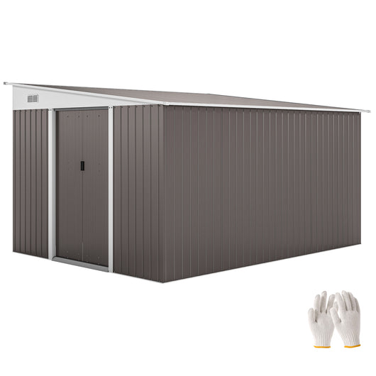Casetta Box da Giardino Porta Attrezzi 345x280,5x169-201 cm con Porta Scorrevole in Acciaio Grigio