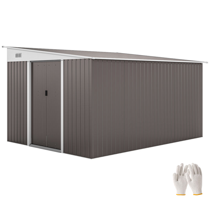 Casetta Box da Giardino Porta Attrezzi 345x280,5x169-201 cm con Porta Scorrevole in Acciaio Grigio