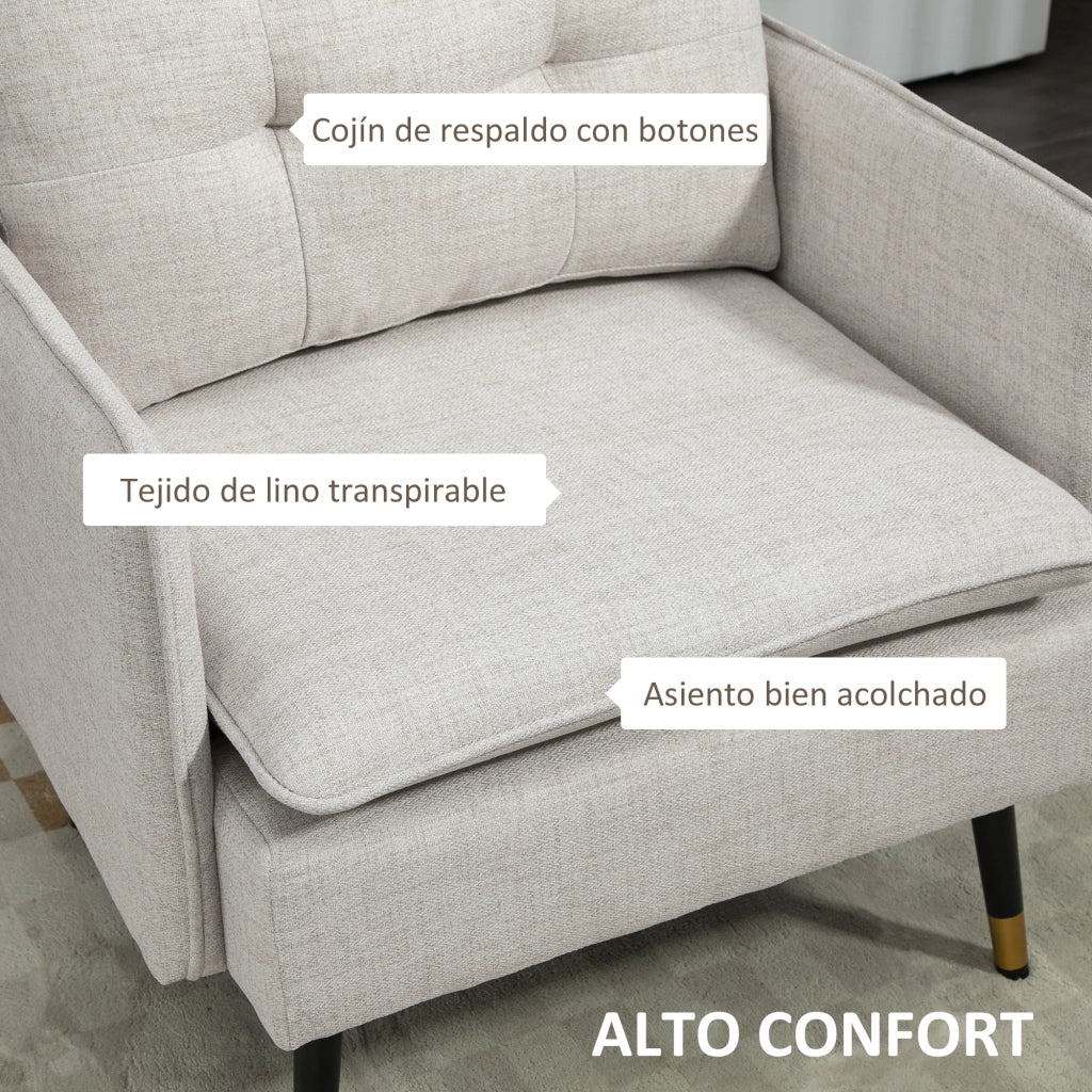 Poltrona Moderna ¨C zephmum ¨C Crema, Lino, 76x68x80 cm