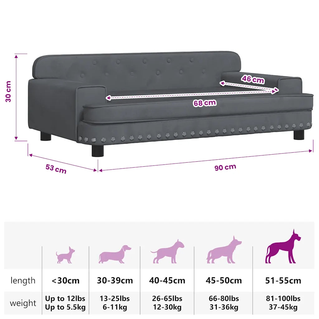 Lettino per Cani Grigio Scuro 90x53x30 cm in Velluto 171870