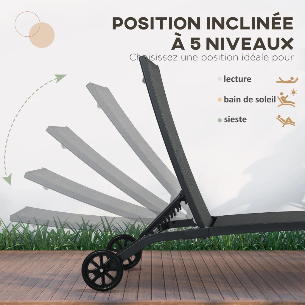 Lettino da Sole in Alluminio con Textilene ¨C Zephmum ¨C 2 Pezzi Grigio