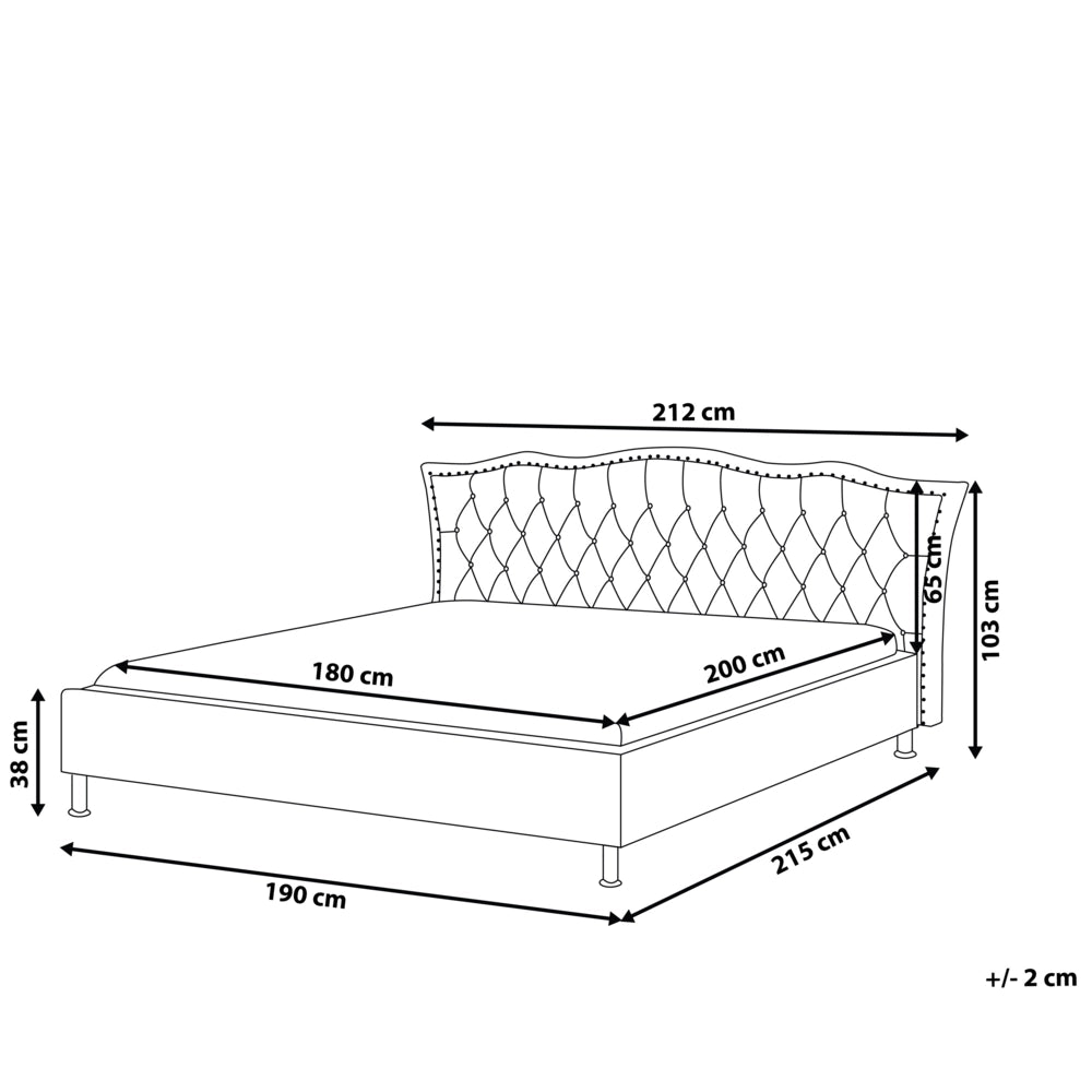 Letto 180 x 200 cm Tessuto grigio Cornice imbottita Bottoni in cristallo Poggiatesta con cornice imbottita