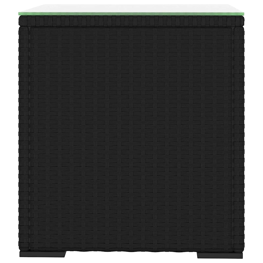Tavolino | Tavolo laterale Nero 40x37x40,5 cm Polyrattan e Vetro Temperato