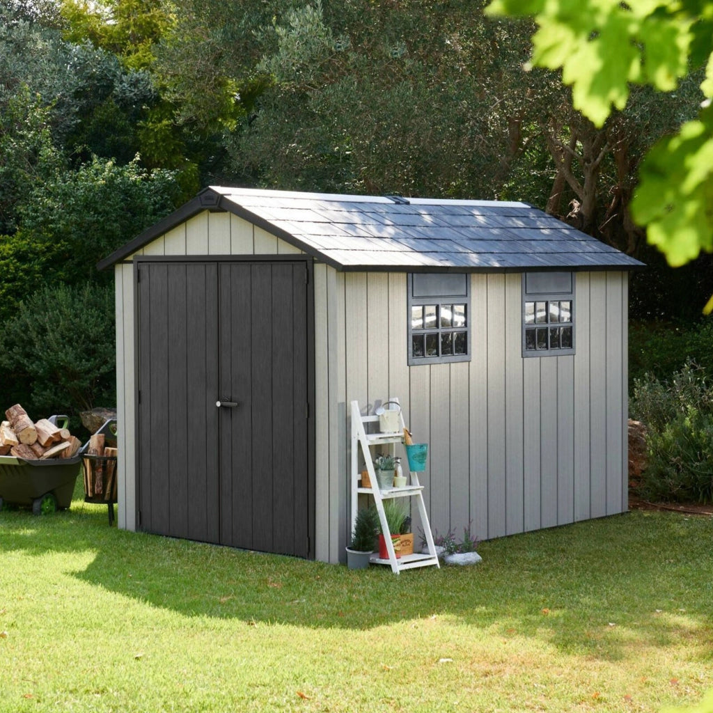 Casetta da giardino Dartmouth, Capanno da esterno, Rimessa da giardino, Ripostiglio per attrezzi, 230x350 h242 cm, Grigio