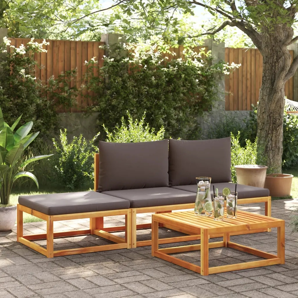 Set di divani da giardino 4 pz | Set Salotto da Giardino con cuscini in legno di acacia e corda