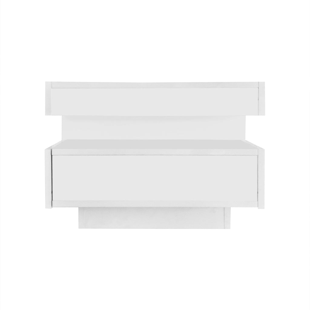 Tavolino da caffè 80x50x36 cm; superficie lucida con LED regolabile; pannello truciolare bianco