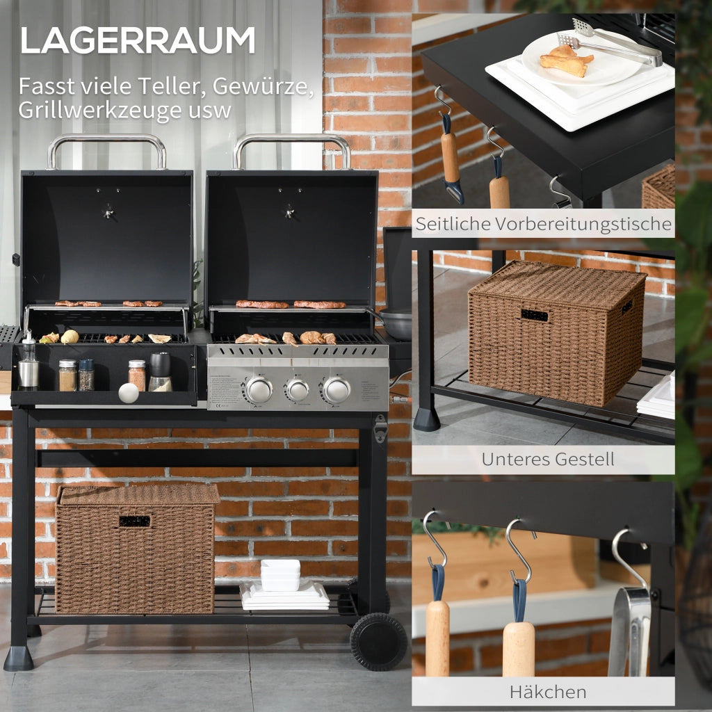 Grill a gas BBQ con termometro e piastre di mantenimento caldo ¨C zephmum ¨C 161x54x103 cm, nero e argento