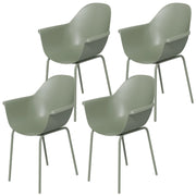 Set di 4 sedie da giardino con schienale e braccioli resistenti alle intemperie in plastica e metallo colore verde.