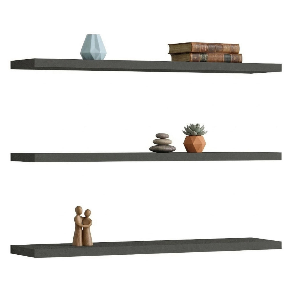 Meina, Mensola 3 Ripiani, 60x15x2h cm Nero Antracite