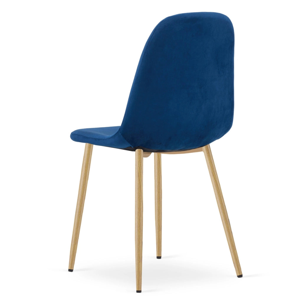 Set di 4 sedie Padva in velluto blu e gambe effetto rovere