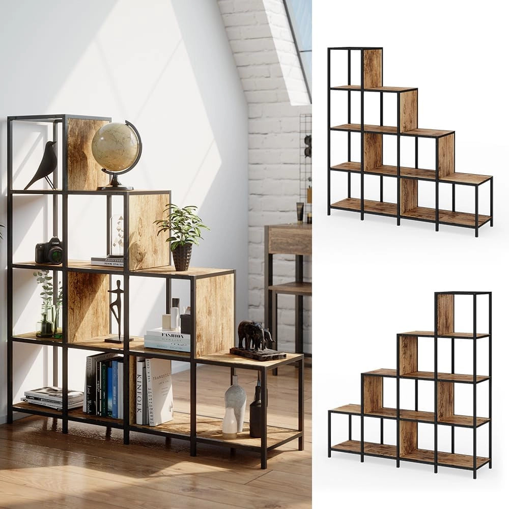 Divisorio per ambienti Fyrk, Legno antico, 120 x 120 cm, utilizzabile come divisorio o come libreria aperta