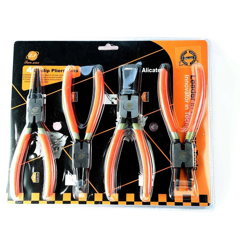 Trade Shop - Set 4 Pinze Circolari Anelli Elastici Interni Esterni 180mm Dritte E Angolo 90° -