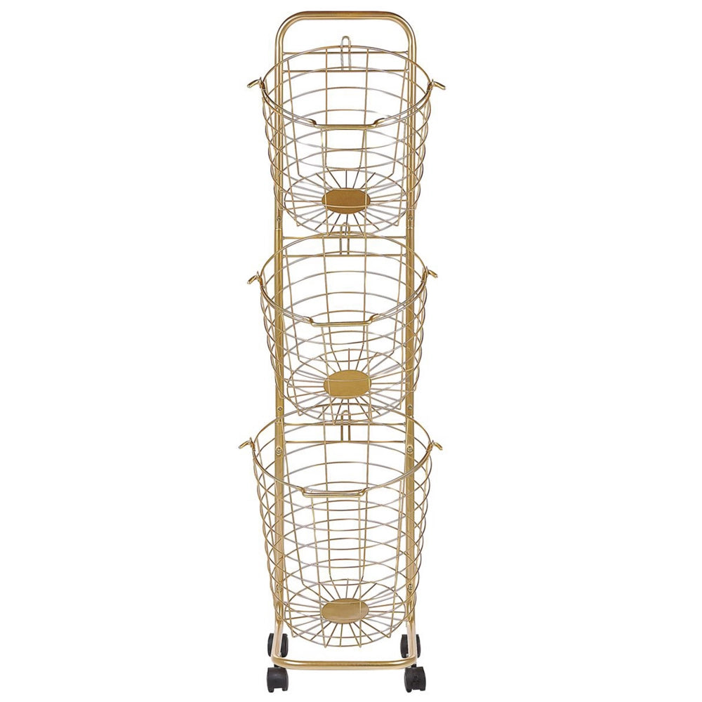 Carrello Portaoggetti per Bagno 3 Cestelli in Metallo Dorato con Ruote