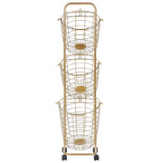 Carrello Portaoggetti per Bagno 3 Cestelli in Metallo Dorato con Ruote
