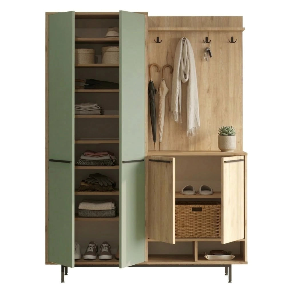 Tignale, Mobile da Ingresso Appendiabiti, 147x36x196h cm Verde Salvia