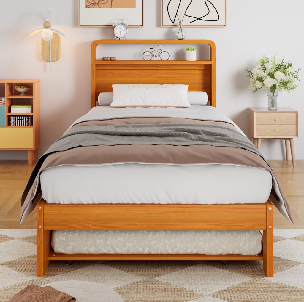 LETTO 90x200 cm con letto estraibile 90x190 cm legno naturale