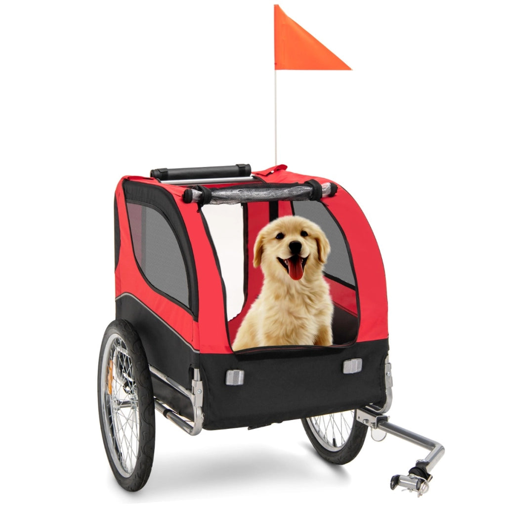Rimorchio bici per animali domestici con ruote 50cm tettuccio apribile, Rimorchio per bicicletta per cani Rosso