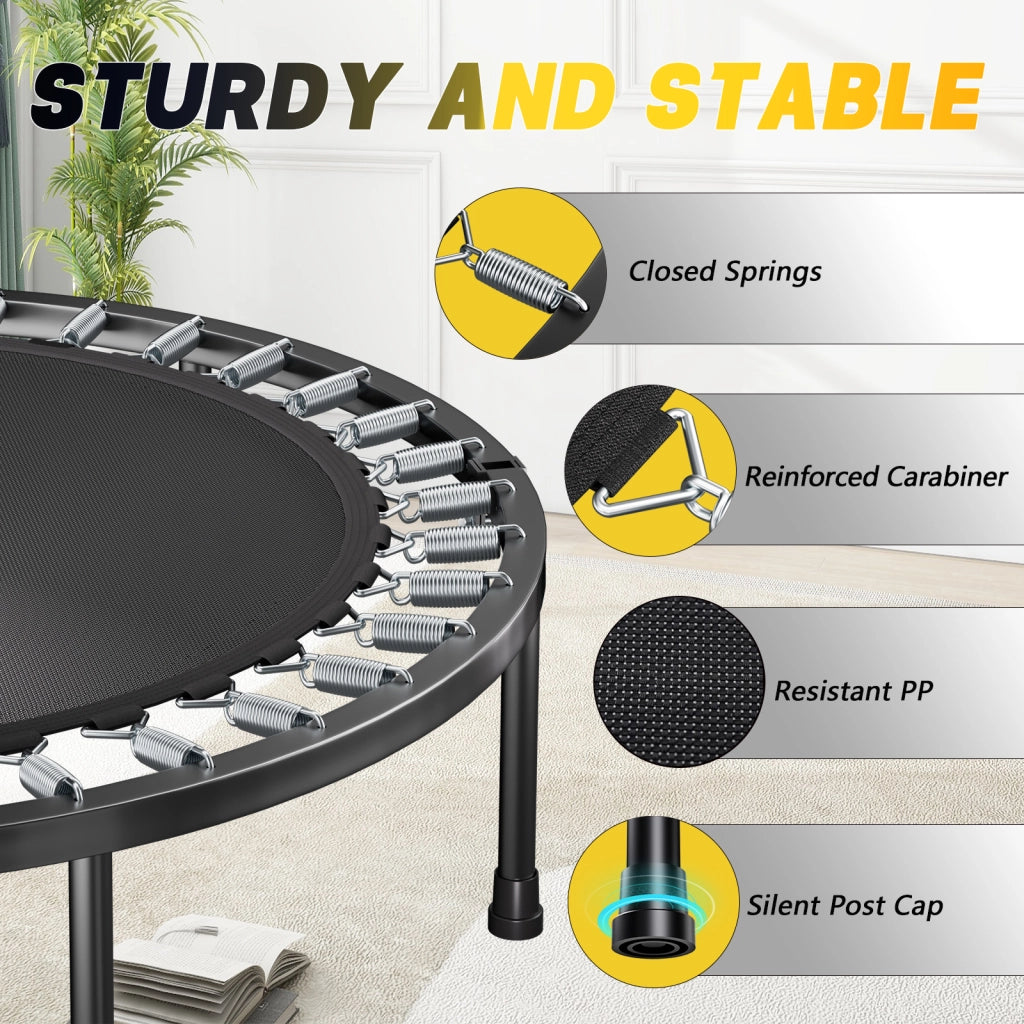 TRAMPOLINO FITNESS 101 cm Pieghevole Nero in Acciaio con Maniglia Regolabile