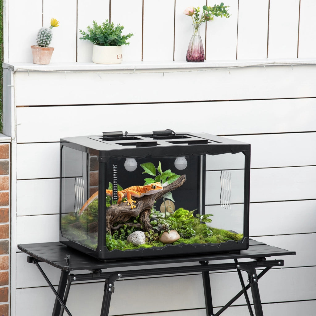 Terrario per Tartarughe di Terra e Rettili con Termometro 18-34¡æ, 60x40x40.5 cm, Nero