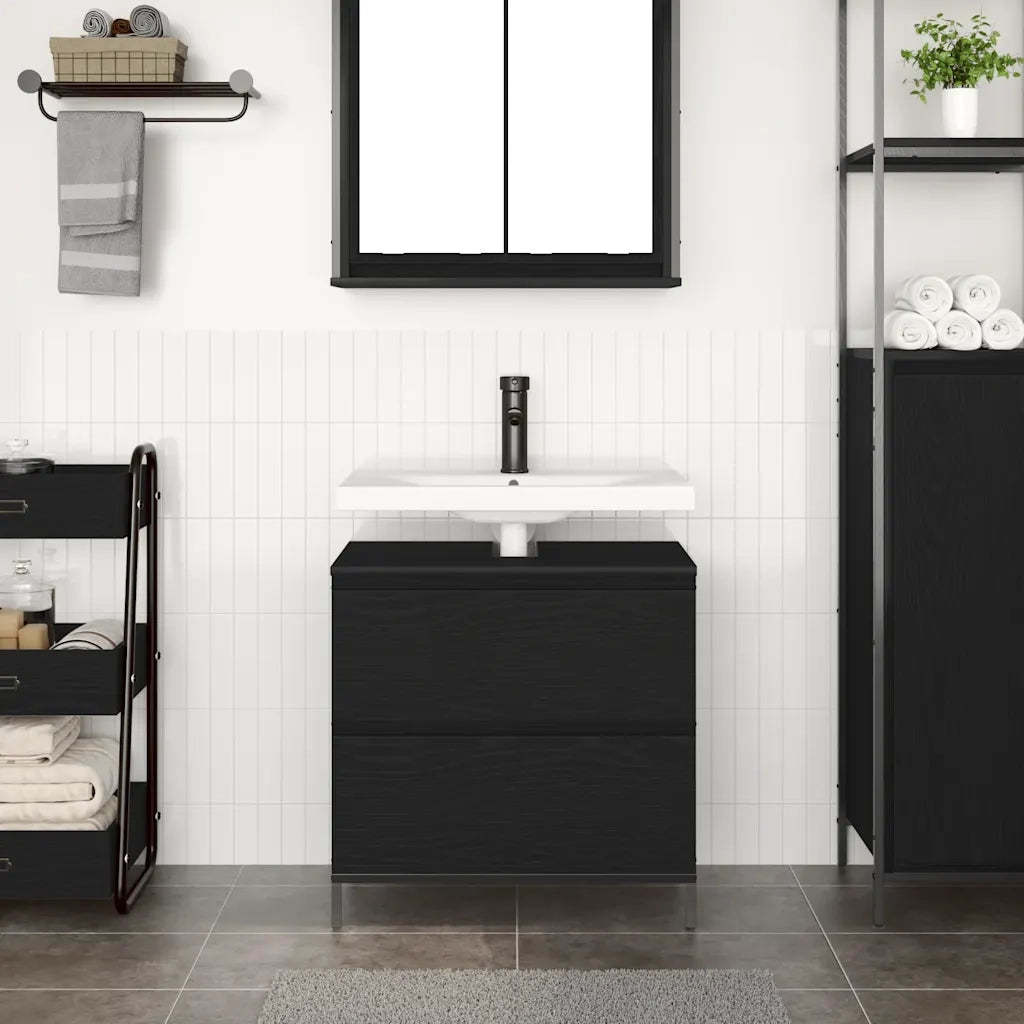Mobile Lavabo da Bagno con Cassetti Rovere Nero 60x34,5x60 cm