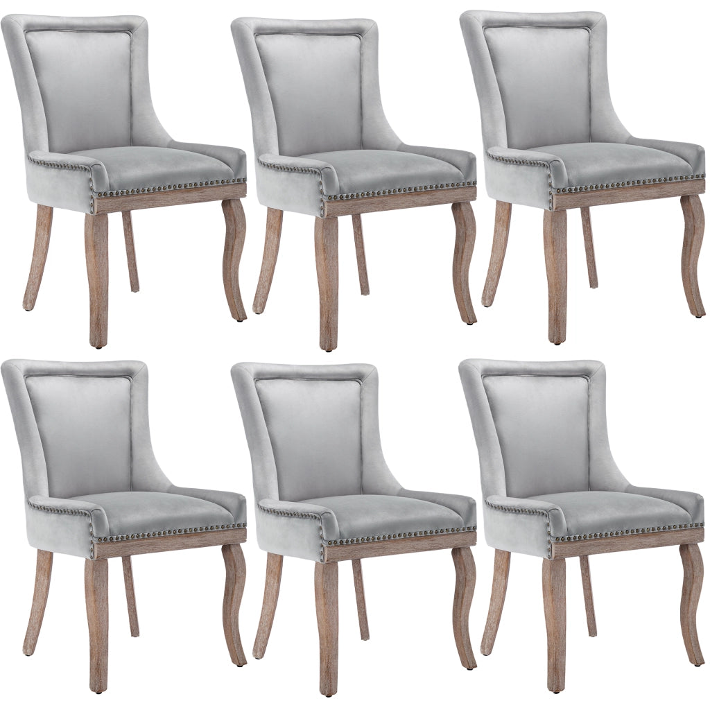 Sedie da Pranzo Imbottite in Velluto con Gambe in Legno Massello ¨C MINIMAL ¨C Set 6 Pezzi, Grigio