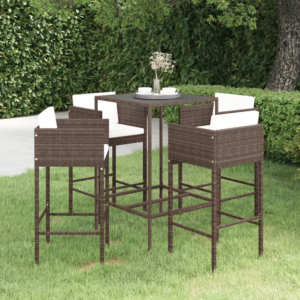 Set da Bar da Giardino 5 pz con Cuscini in Polyrattan Marrone cod mxl 34950
