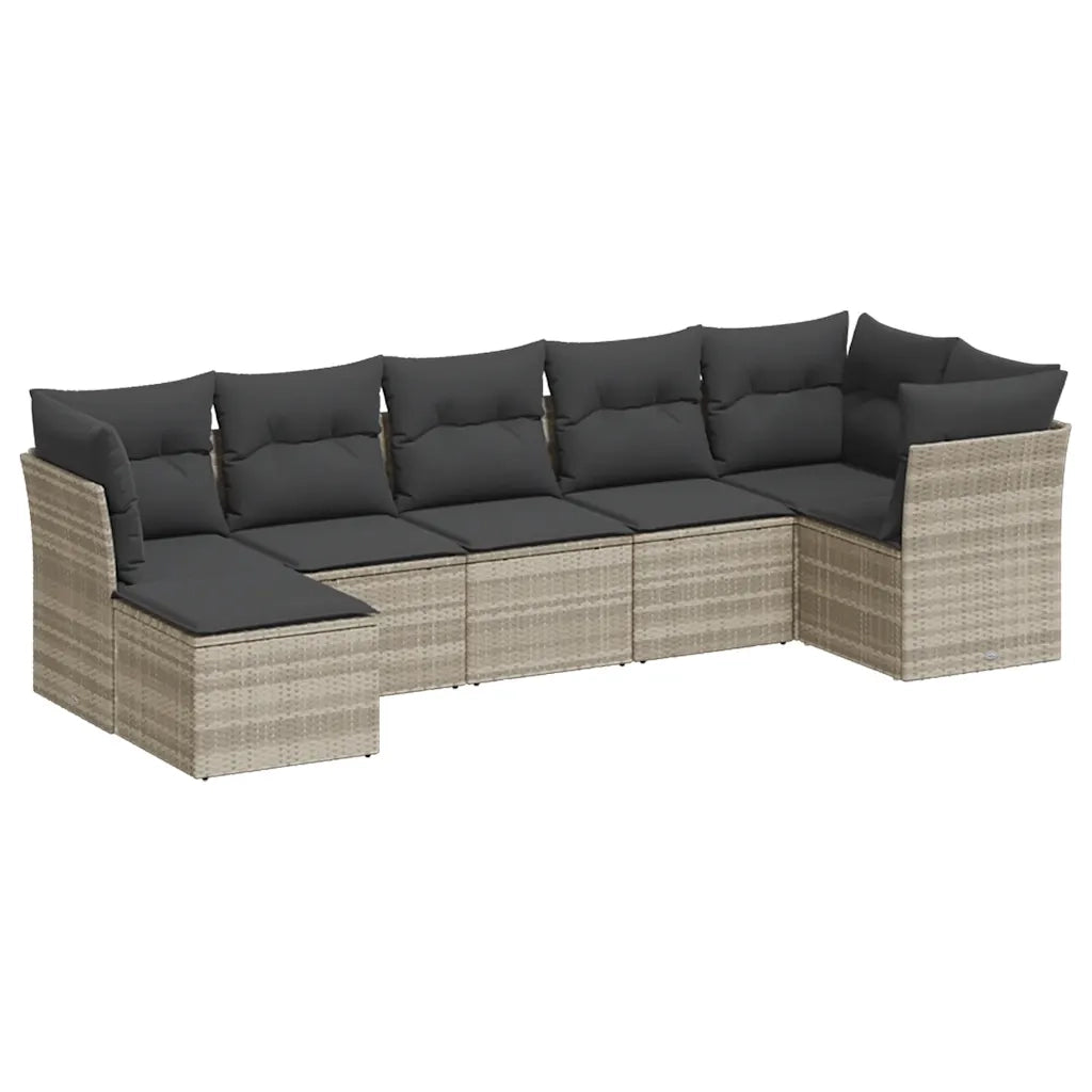 Set Divani da Giardino 7pz con Cuscini Grigio Chiaro Polyrattan