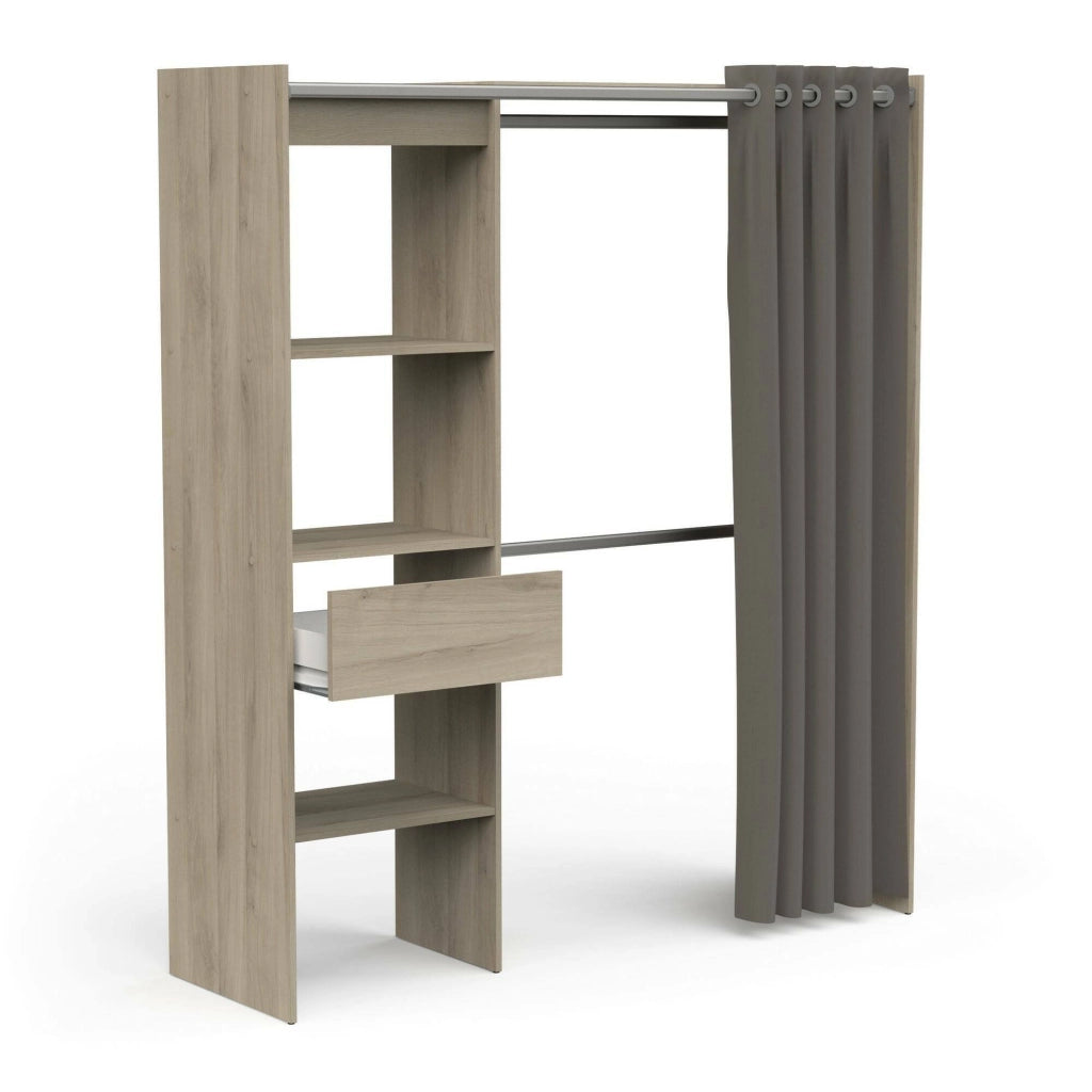 Guardaroba grande Serpentina, Mobile camera da letto, Cabina armadio portabiti, Armadio appendiabiti, 167x50 h192 cm, Rovere e Bianco opaco