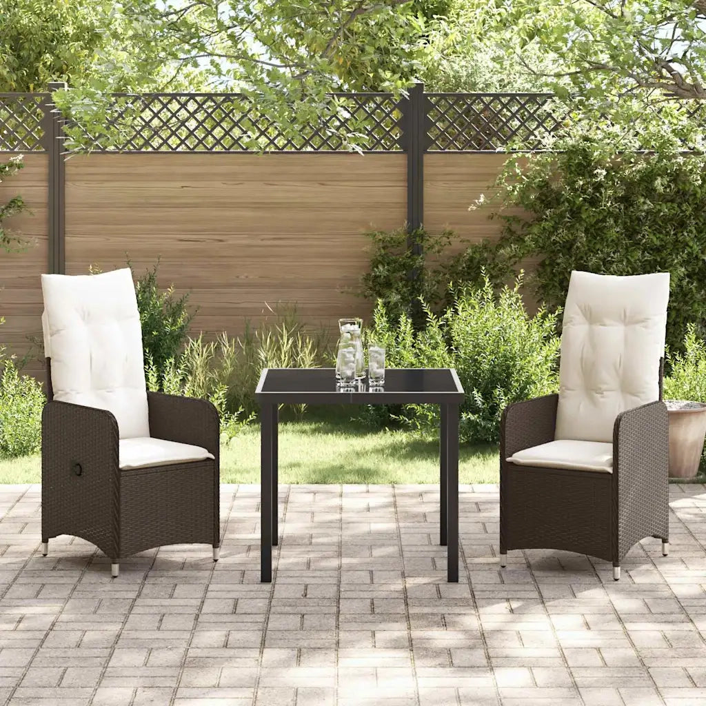 Set da Pranzo per Giardino con cuscino 3 pcs Marrone polyrattan 3379639