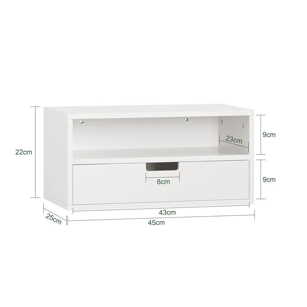 SoBuy | Set di 2 comodini sospesi bianchi senza ruote | Tavolino da letto con 2 cassetti | Comodini per camera da letto in MDF | 45×25×22 cm | Capacità di carico 20 kg | NKD03-Wx2