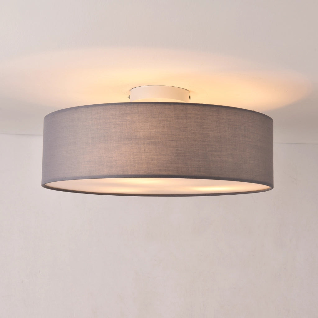 Plafoniera Rotonda Omaha Rivestita in Tessuto Traslucido AxØ 12x45 cm - Grigio lux.pro